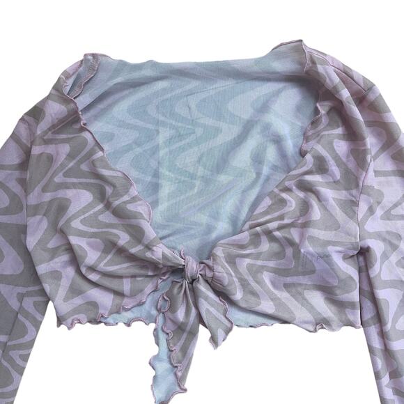 Abound Sheer Zebra Pink Long Sleeve Crop Tie Front Top XXS - Picture 2 of 3